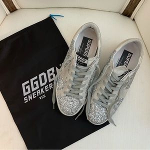 Golden Goose Super-Star sneakers in suede/silver glitter